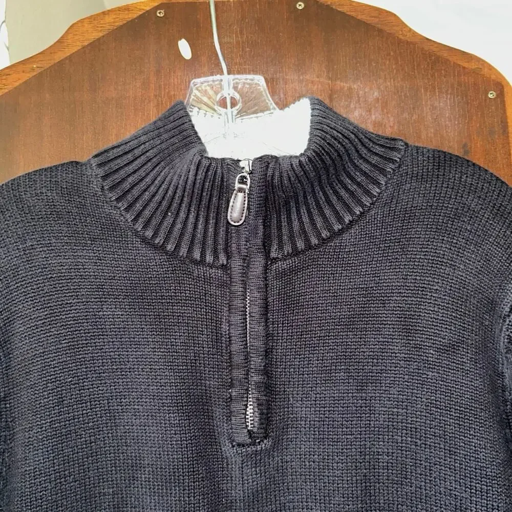 L.L. Bean Mens Small Pullover Sweater Black Mock Neck Ribbed LS 1/4 Zip Cotton